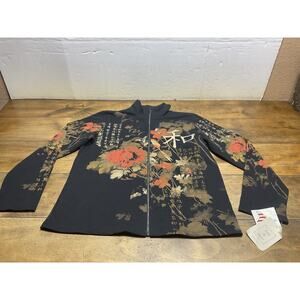 Vintage Jess & Jane Y2K Eastern Flower Zip Jacket w/ Rhinestones Asian Print M